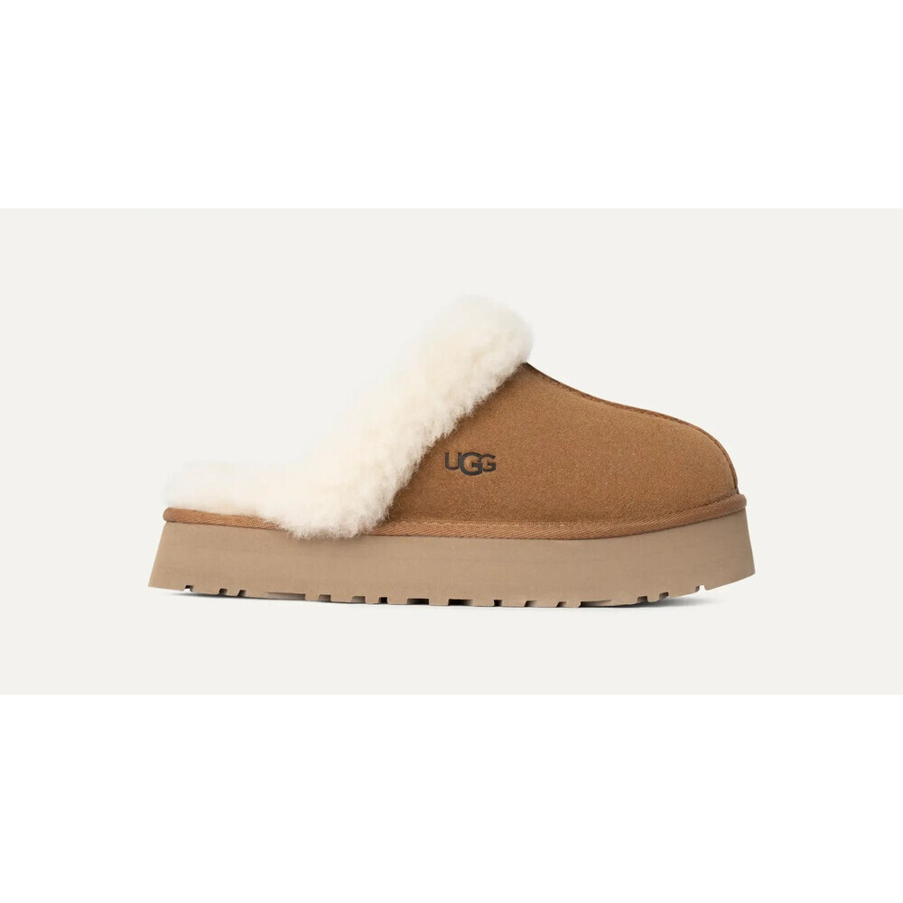 UGG Disquette 1122550-CHE Slipper Women Chestnut Suede Sheepskin Platform GUG215